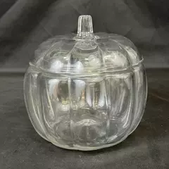 Vintage Clear Glass Pumpkin Candy Dish Jar With Lid 7 Inch