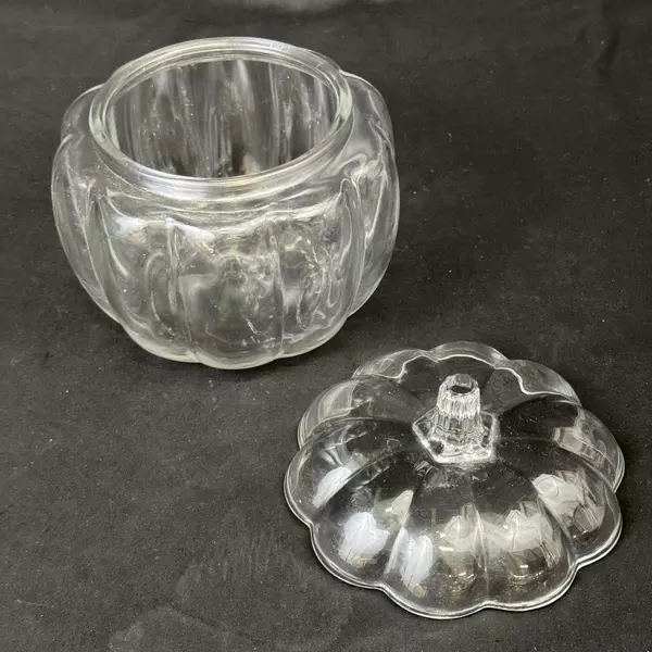 Vintage Clear Glass Pumpkin Candy Dish Jar With Lid 7 Inch