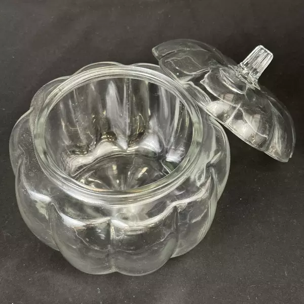 Vintage Clear Glass Pumpkin Candy Dish Jar With Lid 7 Inch