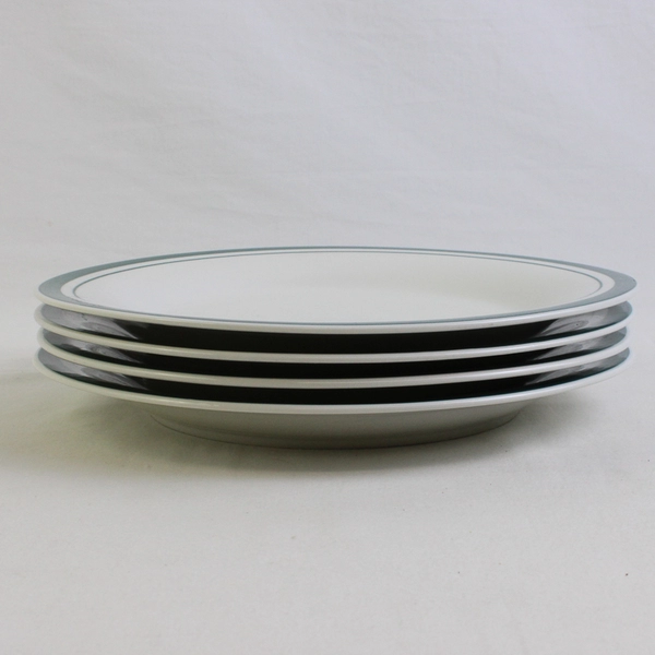 Set of 4 Totally Today White Ceramic Dinner Plates Green Band 10"