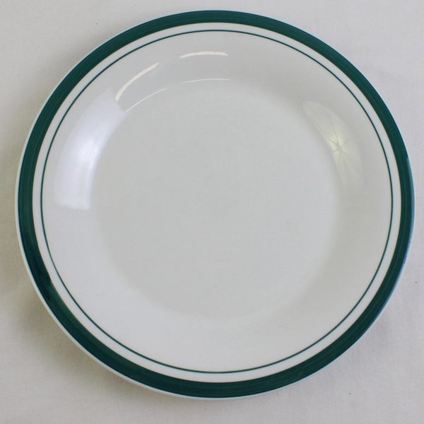 Set of 4 Totally Today White Ceramic Dinner Plates Green Band 10"