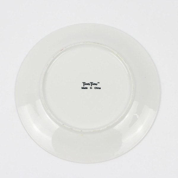 Totally Today White Ceramic Salad Plate Green Bands 7"