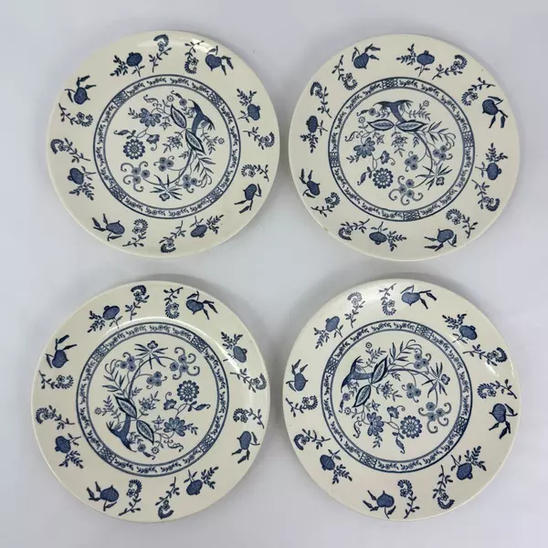 Set Of 4 Scio Blue Onion Stoneware Dinner Plates 9.75 Inch