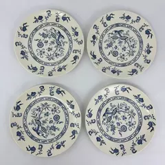 Set Of 4 Scio Blue Onion Stoneware Dinner Plates 9.75 Inch