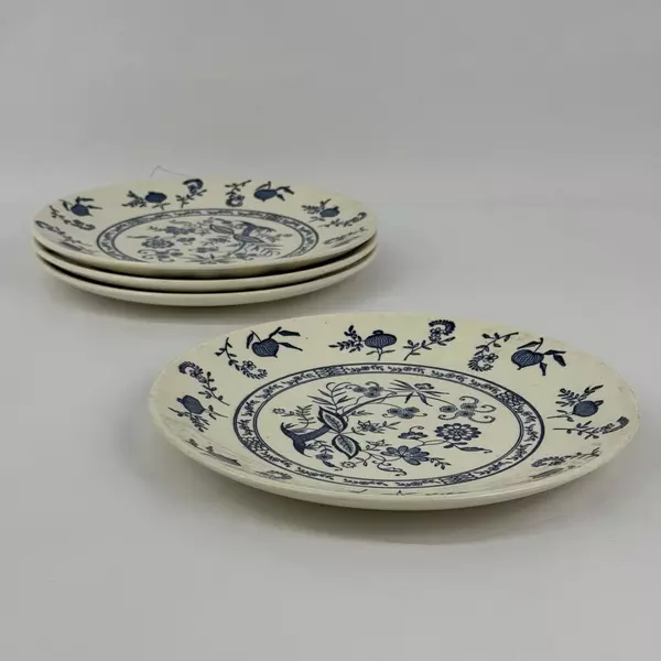Set Of 4 Scio Blue Onion Stoneware Dinner Plates 9.75 Inch