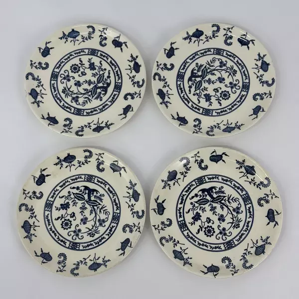 Set of 4 Vintage Scio Blue Onion Salad Plates 7 inch