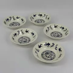 Set of 5 Vintage Scio Pottery Blue Onion Cereal Bowls