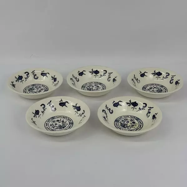 Set of 5 Vintage Scio Pottery Blue Onion Cereal Bowls