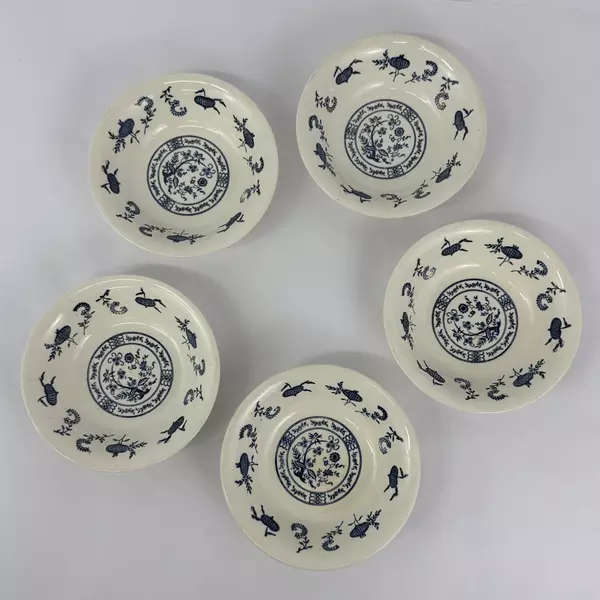 Set of 5 Vintage Scio Pottery Blue Onion Cereal Bowls