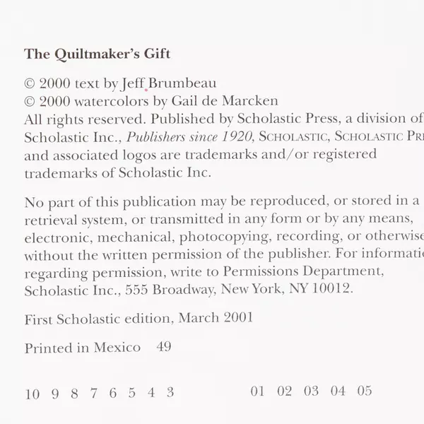 The Quilt Maker's Gift by Jeff Brumbeau 2001 Hardcover 1st Edition