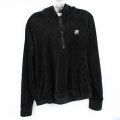 Fila Women's L Black Velvet Half-Zip Jacket with Hood