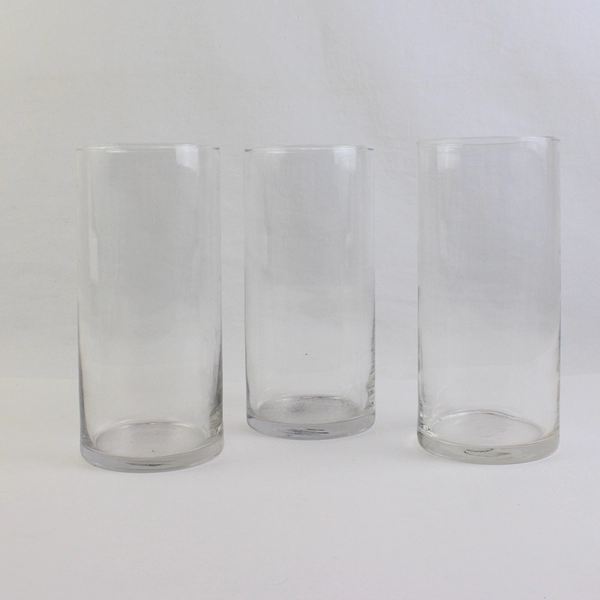 Lot of 3 Clear Glass Cylinder Vases 7 Inch Simple Floral Decor