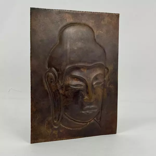 Handmade Solid Copper Sheet Embossed With The Face of Buddha 11x 8 Inches