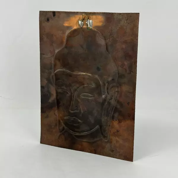 Handmade Solid Copper Sheet Embossed With The Face of Buddha 11x 8 Inches