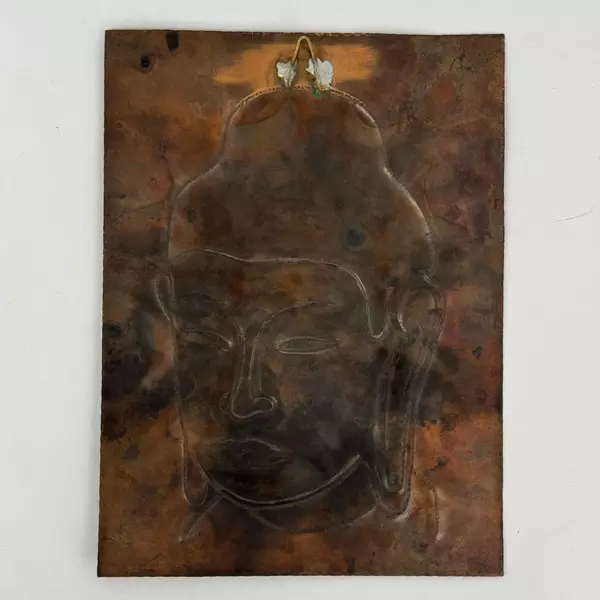 Handmade Solid Copper Sheet Embossed With The Face of Buddha 11x 8 Inches