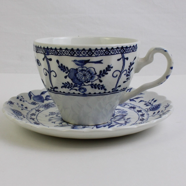 Set of 3 Tea Cup Saucer Creamer Blue Flower Fine China English Ceramic