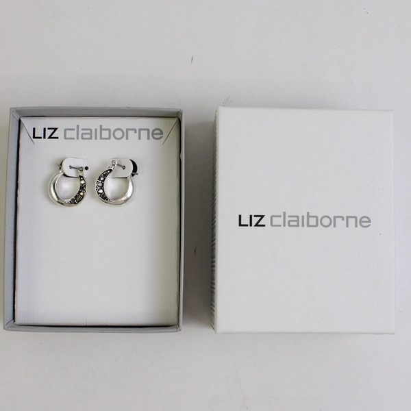 Liz Claiborne Faux Marcasite Silver-Tone Huggie Earrings