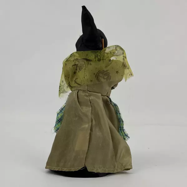 Vintage Halloween Witch Figurine with Broomstick 8.5" Tall Seasonal Decor
