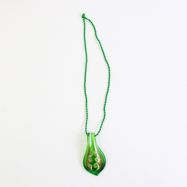 Lot of 2 Hand-Blown Art Glass Teardrop Pendant Necklaces Green and Purple