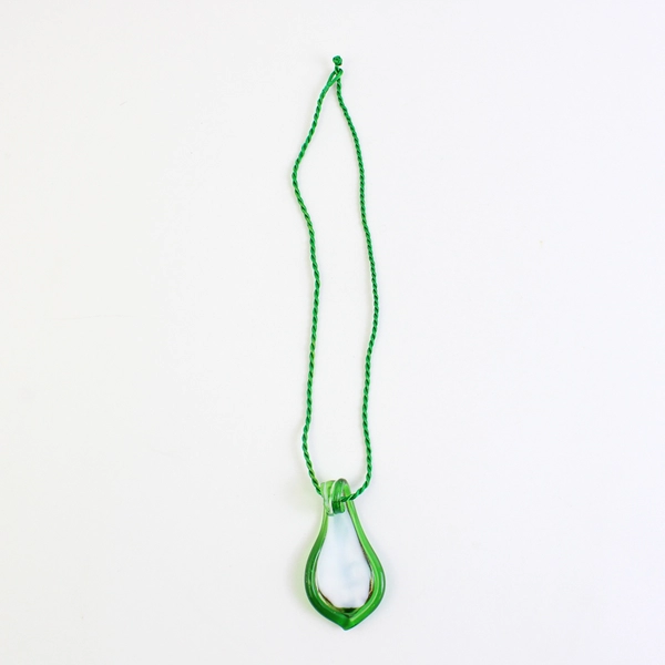 Lot of 2 Hand-Blown Art Glass Teardrop Pendant Necklaces Green and Purple