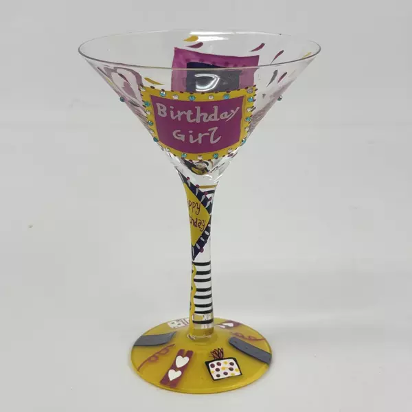 Hand Painted Lolita Birthday Girl Martini Glass With Recipe On The Bottom