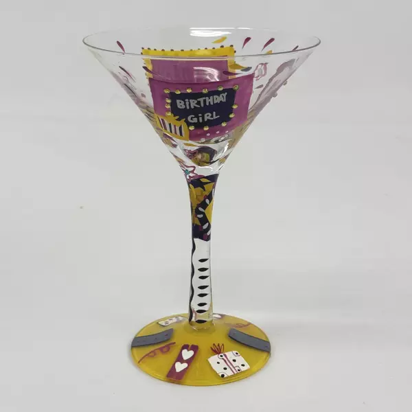 Hand Painted Lolita Birthday Girl Martini Glass With Recipe On The Bottom