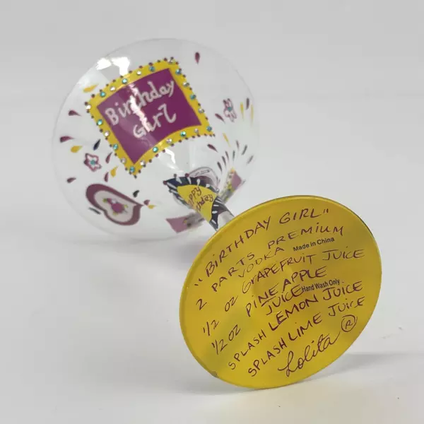 Hand Painted Lolita Birthday Girl Martini Glass With Recipe On The Bottom