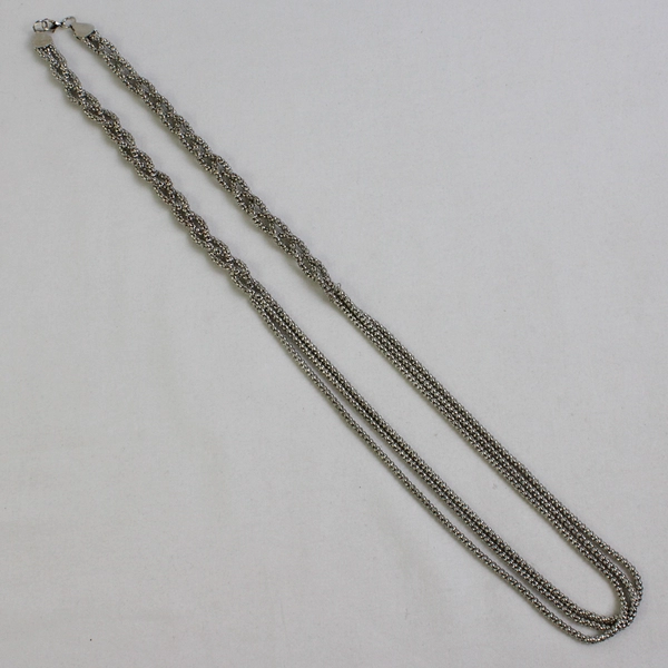 Multi-Strand Braided Silver-Tone Beaded Necklace 32"