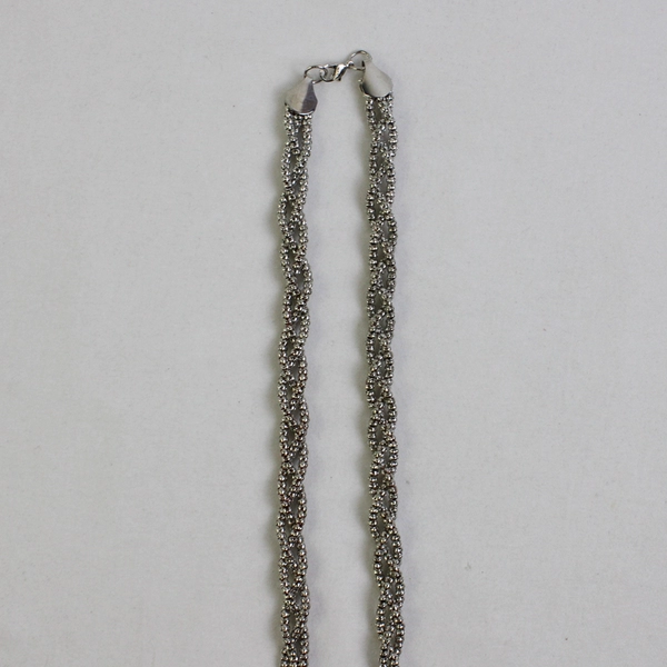 Multi-Strand Braided Silver-Tone Beaded Necklace 32"