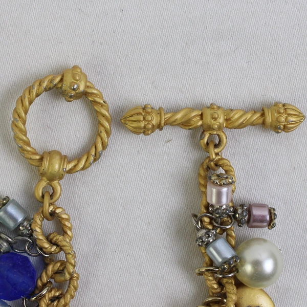 Gold-Tone Padlock Faux Pearl Beaded Charm Bracelet Toggle Clasp 8"