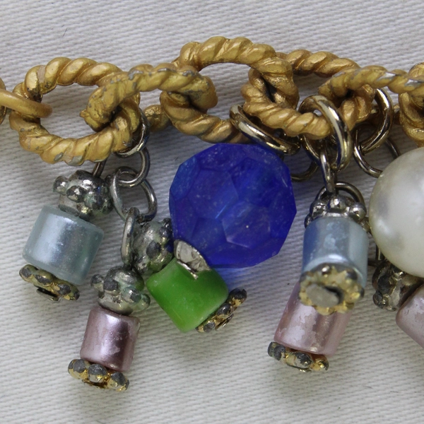 Gold-Tone Padlock Faux Pearl Beaded Charm Bracelet Toggle Clasp 8"