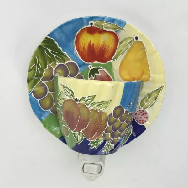 Baum Bros Style Eyes Tea Cup & Saucer Pocket Night Light Fruit Pattern