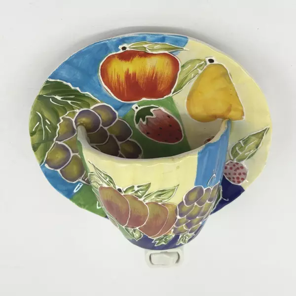 Baum Bros Style Eyes Tea Cup & Saucer Pocket Night Light Fruit Pattern
