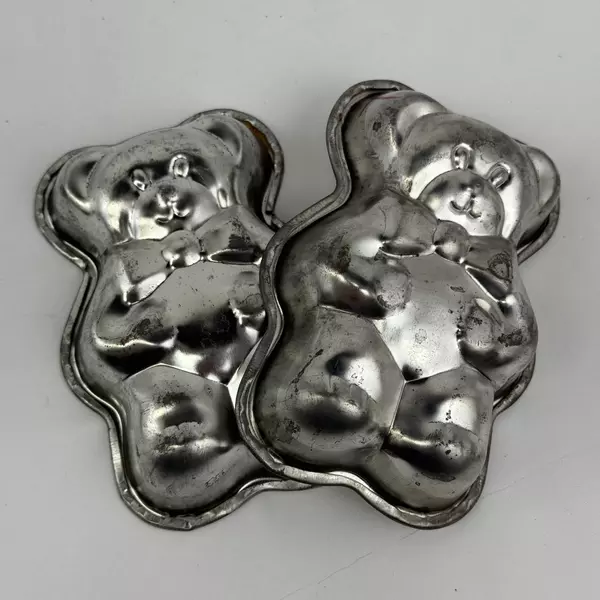 Lot of 2 Vintage Aluminum Teddy Bear Chocolate Molds 4.75 inch