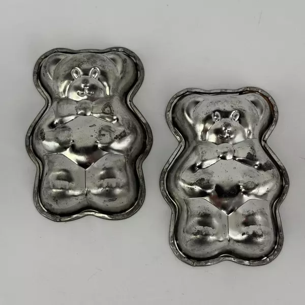 Lot of 2 Vintage Aluminum Teddy Bear Chocolate Molds 4.75 inch