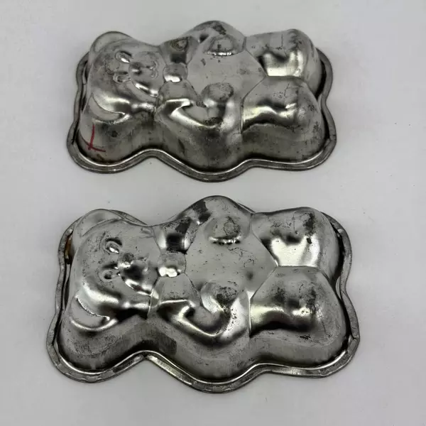 Lot of 2 Vintage Aluminum Teddy Bear Chocolate Molds 4.75 inch