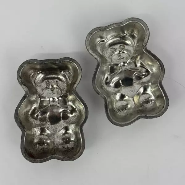 Lot of 2 Vintage Aluminum Teddy Bear Chocolate Molds 4.75 inch
