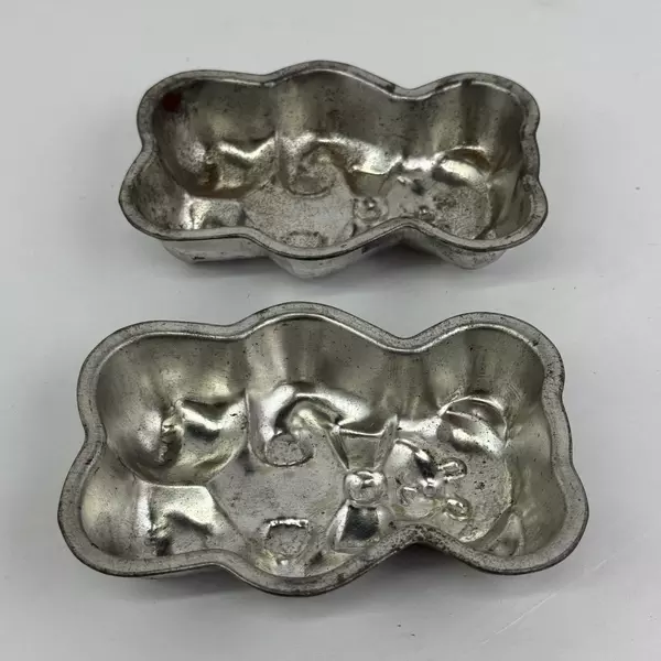Lot of 2 Vintage Aluminum Teddy Bear Chocolate Molds 4.75 inch