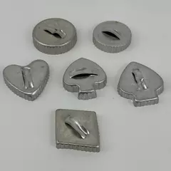 Lot of 6 Vintage Ribbed Edge Metal Cookie Cutters Heart Spade Circle Diamond