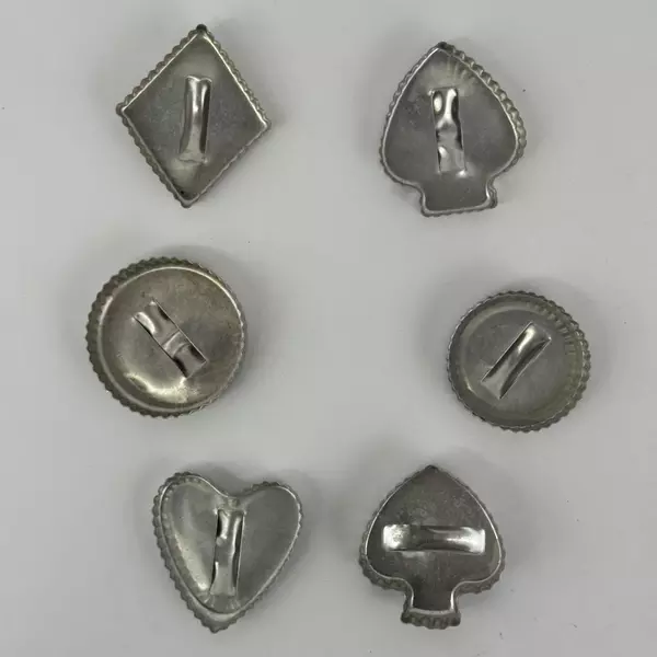 Lot of 6 Vintage Ribbed Edge Metal Cookie Cutters Heart Spade Circle Diamond