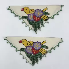 Lot of 2 Vintage Hand Embroidered Linen Table Napkins Yellow Bird And Flowers