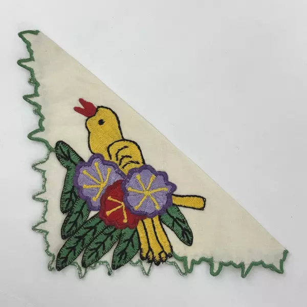 Lot of 2 Vintage Hand Embroidered Linen Table Napkins Yellow Bird And Flowers