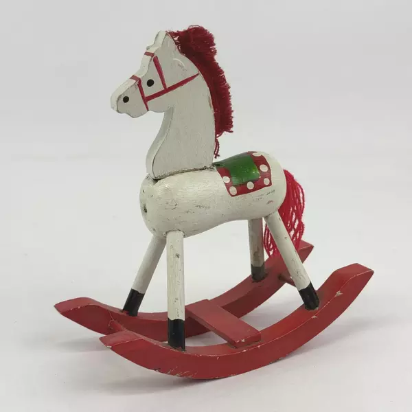 Vintage SSCO Wooden Rocking Horse Christmas Ornament Taiwan 6.25 Inch
