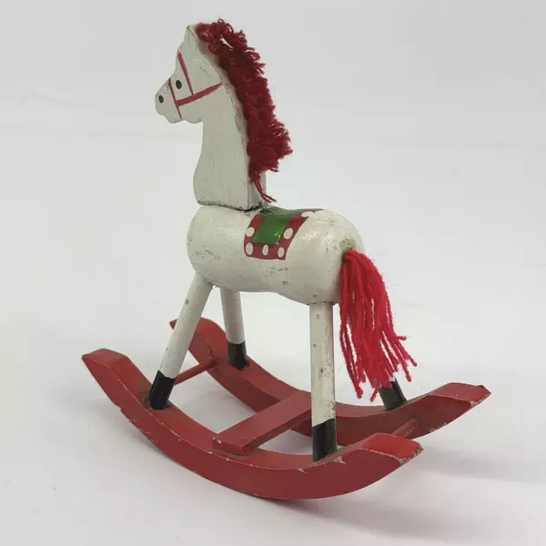 Vintage SSCO Wooden Rocking Horse Christmas Ornament Taiwan 6.25 Inch