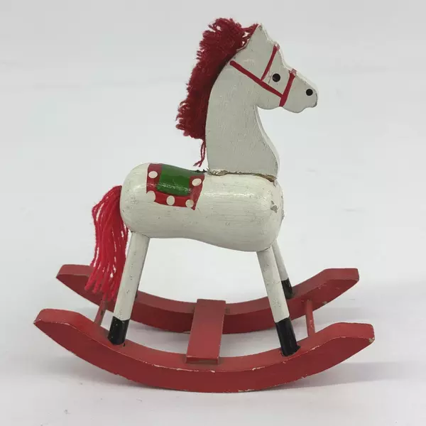 Vintage SSCO Wooden Rocking Horse Christmas Ornament Taiwan 6.25 Inch