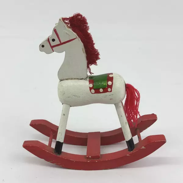Vintage SSCO Wooden Rocking Horse Christmas Ornament Taiwan 6.25 Inch