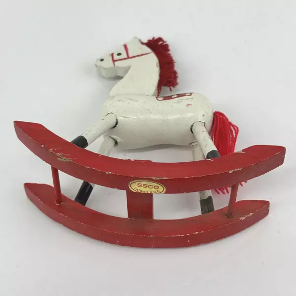 Vintage SSCO Wooden Rocking Horse Christmas Ornament Taiwan 6.25 Inch