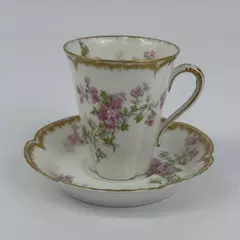 Vtg Haviland China Demitasse Cup And Saucer Set White Gold Trim Pink Flowers