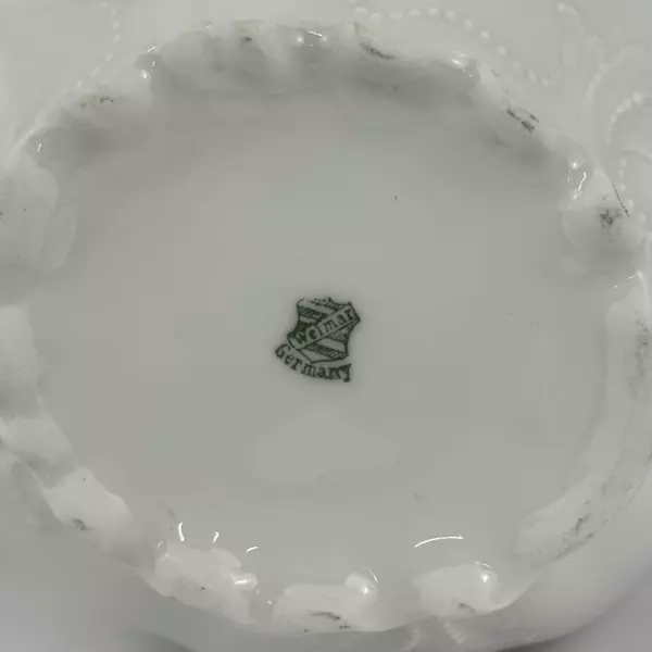 Vtg Welmar Porcelain Pitcher White Pink & White Flowers Gold Leaf Pattern Trim