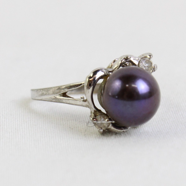 18KGP White Gold Plated Tahitian Pearl Ring Size 4